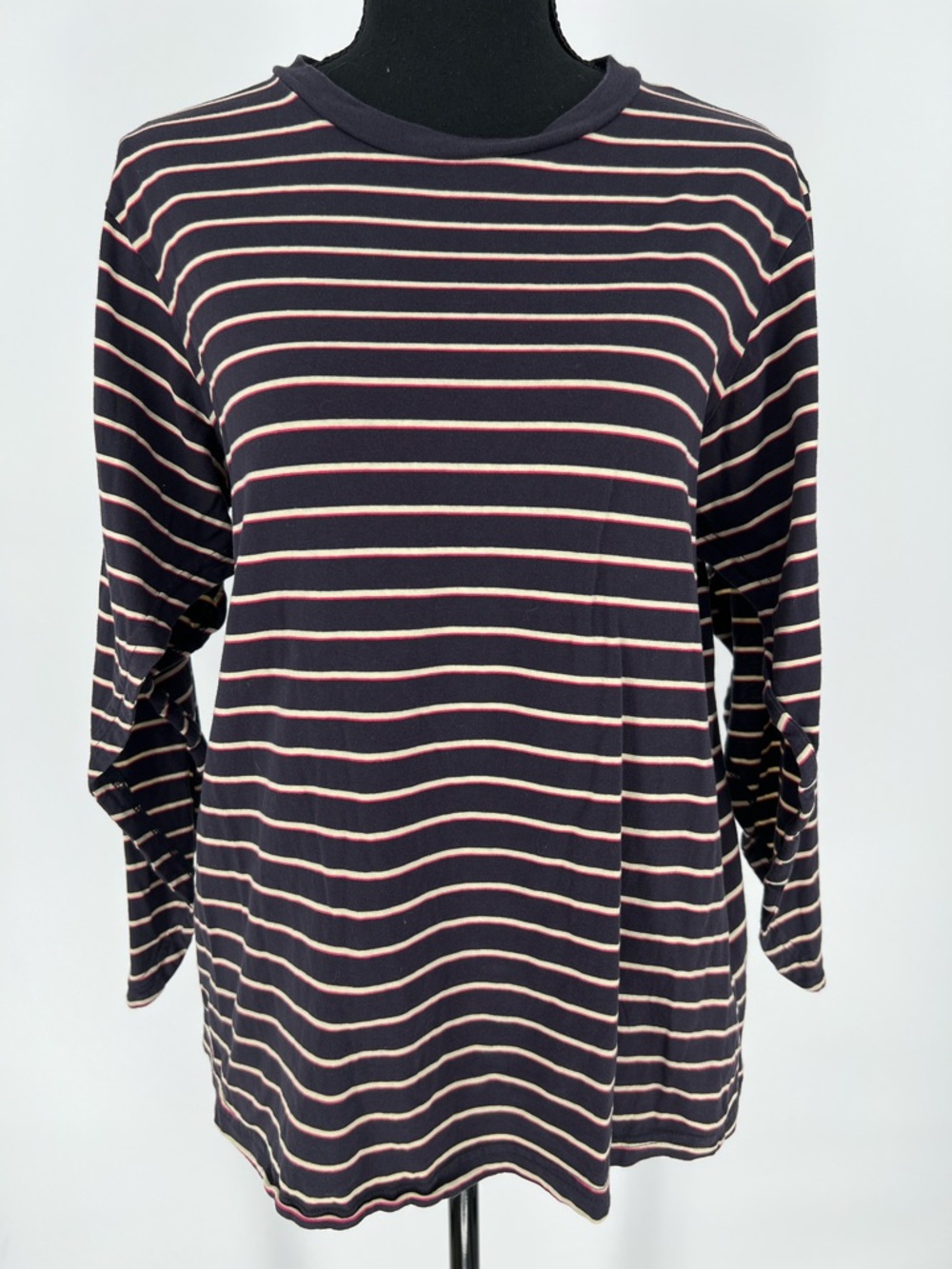 & Other Stories Navy Striped Long Sleeve Tee with Pink and Cream Accents
